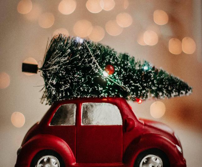 Kerstboom op auto